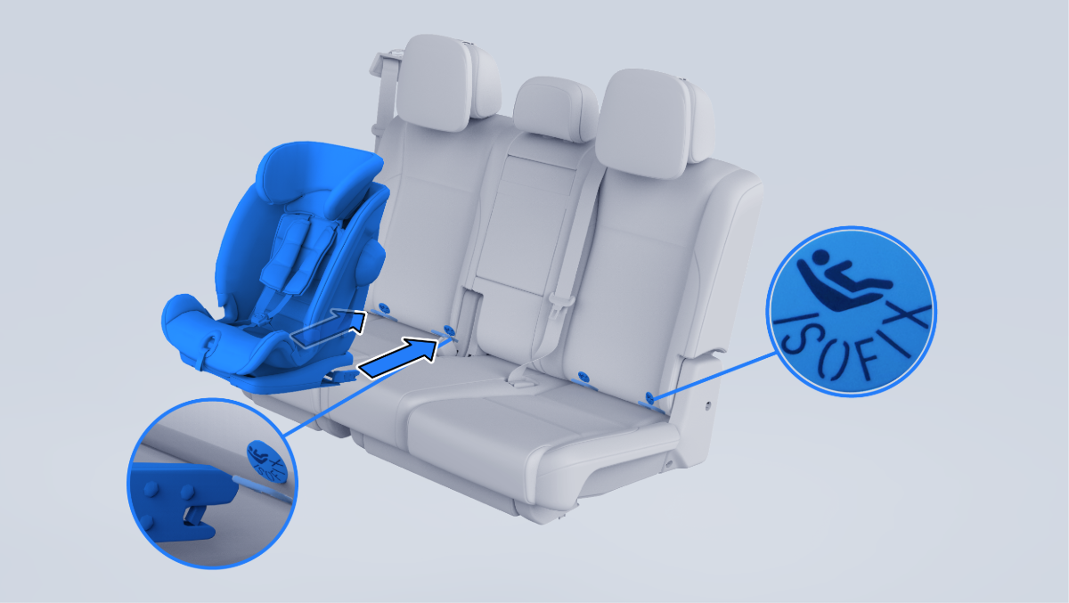 Подключите соединитель ISOFIX детского кресла к крепёжной точке ISOFIX сиденья и убедитесь, что соединитель ISOFIX надёжно закреплён